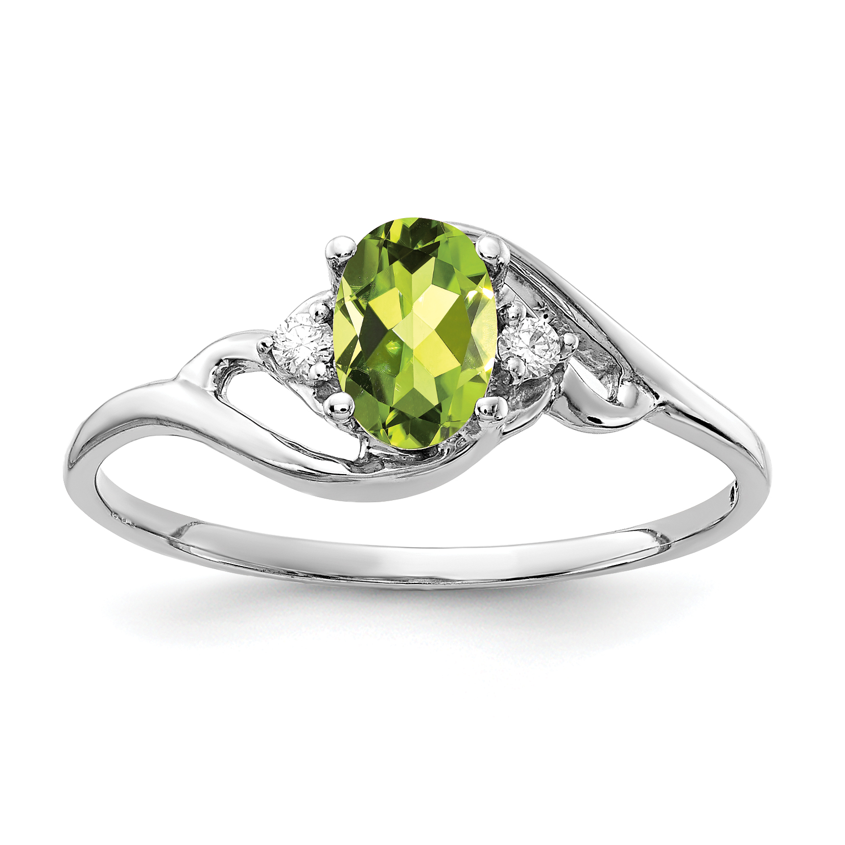 14k White Gold 6x4mm Oval Peridot AA Diamond ring (Y2149PE/AA)