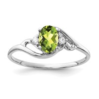 14K White Gold 6x4mm Oval Peridot and AA Diamond Ring view 1
