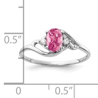 14K White Gold 6x4mm Oval Pink Tourmaline and AA Diamond Ring view 2