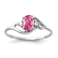 14K White Gold 6x4mm Oval Pink Tourmaline and AA Diamond Ring view 1