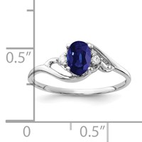 14K White Gold 6x 4mm Oval Blue Sapphire and a Diamond Ring view 2