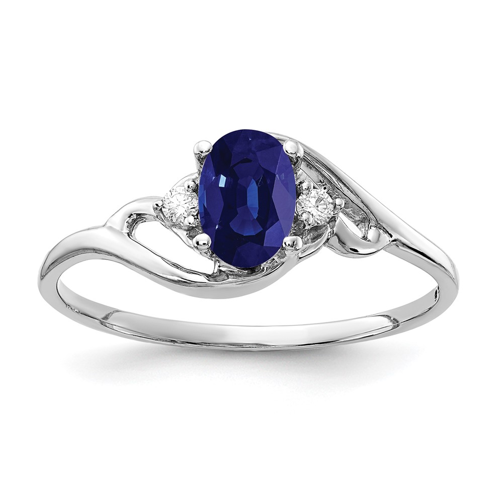 14K White Gold 6x 4mm Oval Blue Sapphire and a Diamond Ring