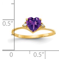 14K 6mm Yellow Gold Heart Amethyst and a Diamond Ring view 2