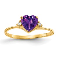 14K 6mm Yellow Gold Heart Amethyst and a Diamond Ring view 1