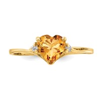 14K 6mm Yellow Gold Heart Citrine and Aaa Diamond Ring view 4