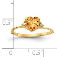 14K 6mm Yellow Gold Heart Citrine and Aaa Diamond Ring view 2