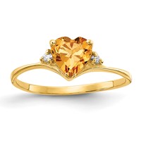 14K 6mm Yellow Gold Heart Citrine and Aaa Diamond Ring view 1
