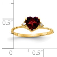 14K 6mm Yellow Gold Heart Garnet and Aaa Diamond Ring view 2
