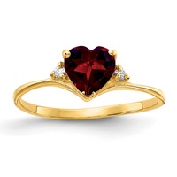 14K 6mm Yellow Gold Heart Garnet and Aaa Diamond Ring view 1