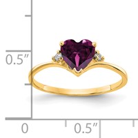 14K 6mm Yellow Gold Heart Rhodolite Garnet and VS Diamond Ring view 2