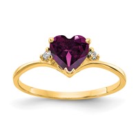 14K 6mm Yellow Gold Heart Rhodolite Garnet and VS Diamond Ring view 1