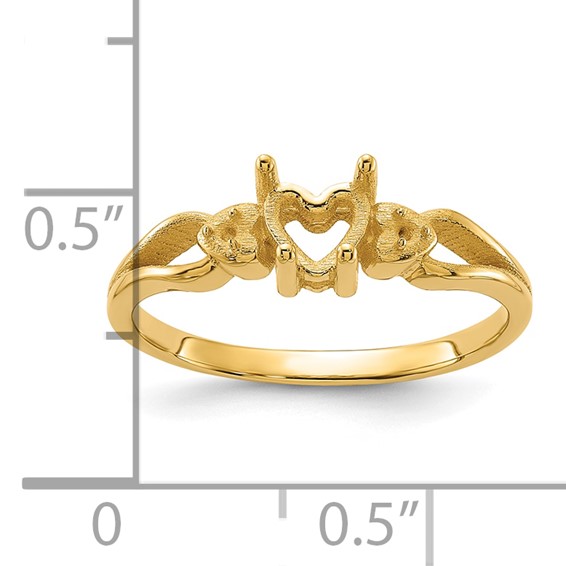 14k Polished Holds 2-1.3mm Round Diamonds and 5mm Heart Gemstone Ring Mounting