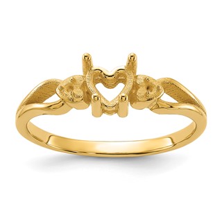 14k Polished Holds 2-1.3mm Round Diamonds and 5mm Heart Gemstone Ring Mounting