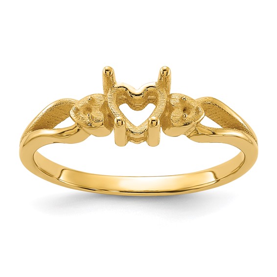 14k Polished Holds 2-1.3mm Round Diamonds and 5mm Heart Gemstone Ring Mounting