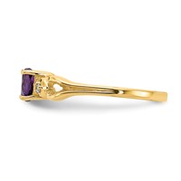 14K 5mm Yellow Gold Heart Amethyst and VS Diamond Ring view 4