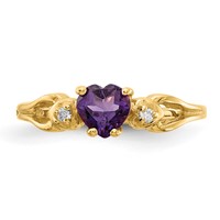 14K 5mm Yellow Gold Heart Amethyst and VS Diamond Ring view 5
