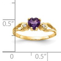 14K 5mm Yellow Gold Heart Amethyst and VS Diamond Ring view 3