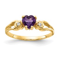 14K 5mm Yellow Gold Heart Amethyst and VS Diamond Ring view 1