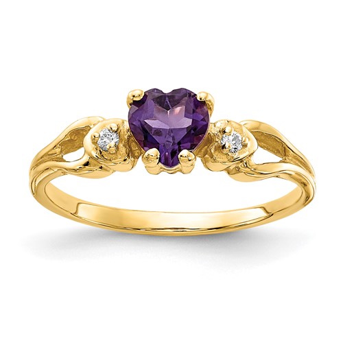 14K 5mm Yellow Gold Heart Amethyst and VS Diamond Ring