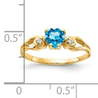 14K 5mm Yellow Gold Heart Blue Topaz and VS Diamond Ring view 2