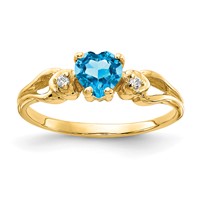14K 5mm Yellow Gold Heart Blue Topaz and VS Diamond Ring view 1