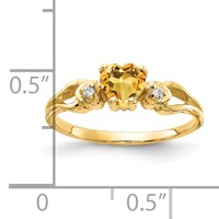 14K 5mm Yellow Gold Heart Citrine and VS Diamond Ring view 2