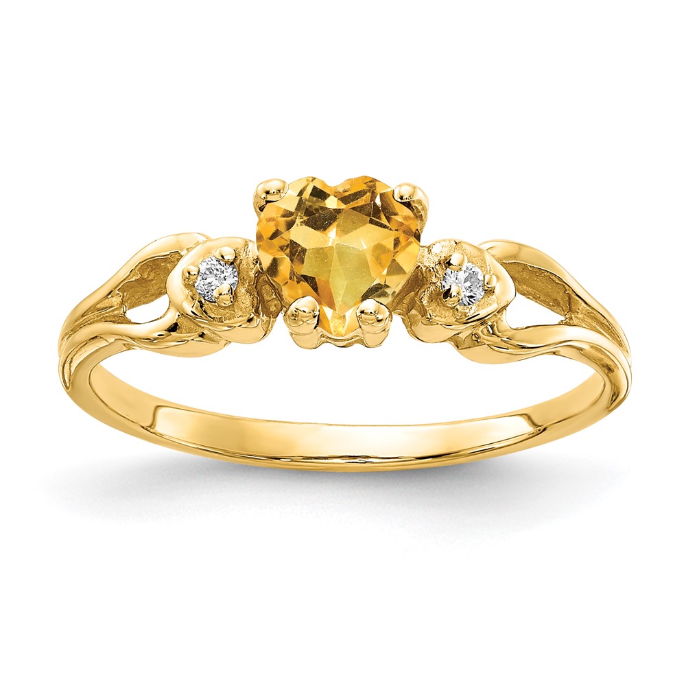 14K 5mm Yellow Gold Heart Citrine and VS Diamond Ring