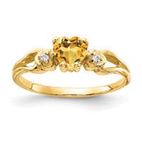 14K 5mm Yellow Gold Heart Citrine and VS Diamond Ring view 1