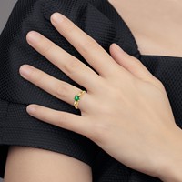 14K 5mm Heart Emerald and VS Diamond Ring view 3