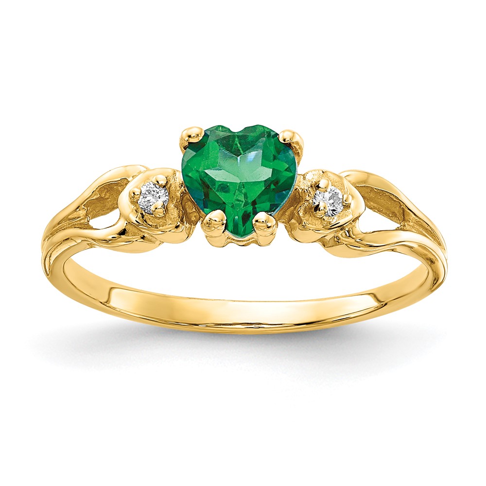 14K 5mm Heart Emerald and VS Diamond Ring