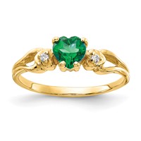 14K 5mm Heart Emerald and VS Diamond Ring view 1