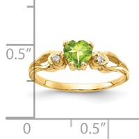 14K 5mm Yellow Gold Heart Peridot and Aaa Diamond Ring view 2