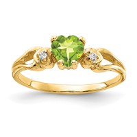 14K 5mm Yellow Gold Heart Peridot and Aaa Diamond Ring view 1