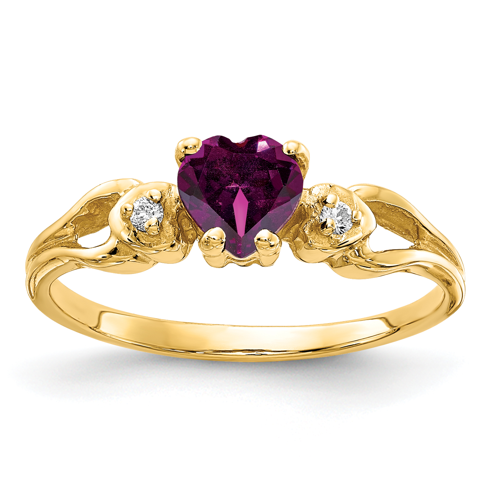 14k 5mm Heart Rhodolite Garnet AA Diamond ring (Y2186RG/AA)