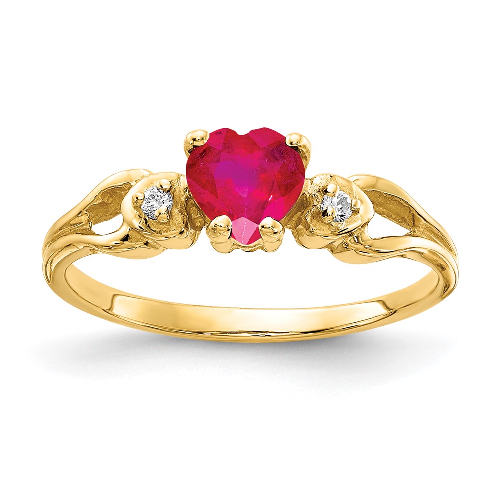 14K 5mm Yellow Gold Heart Ruby and Aaa Diamond Ring