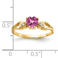 14K 5mm Yellow Gold Heart Pink Sapphire and Aaa Diamond Ring view 2