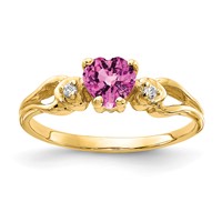 14K 5mm Yellow Gold Heart Pink Sapphire and Aaa Diamond Ring view 1