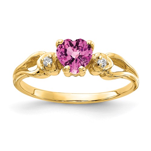 14K 5mm Yellow Gold Heart Pink Sapphire and VS Diamond Ring