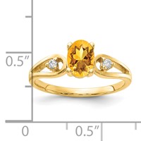 14K Yellow Gold 7x 5mm Oval Citrine and 0.05 Carat AA Diamond Ring view 2