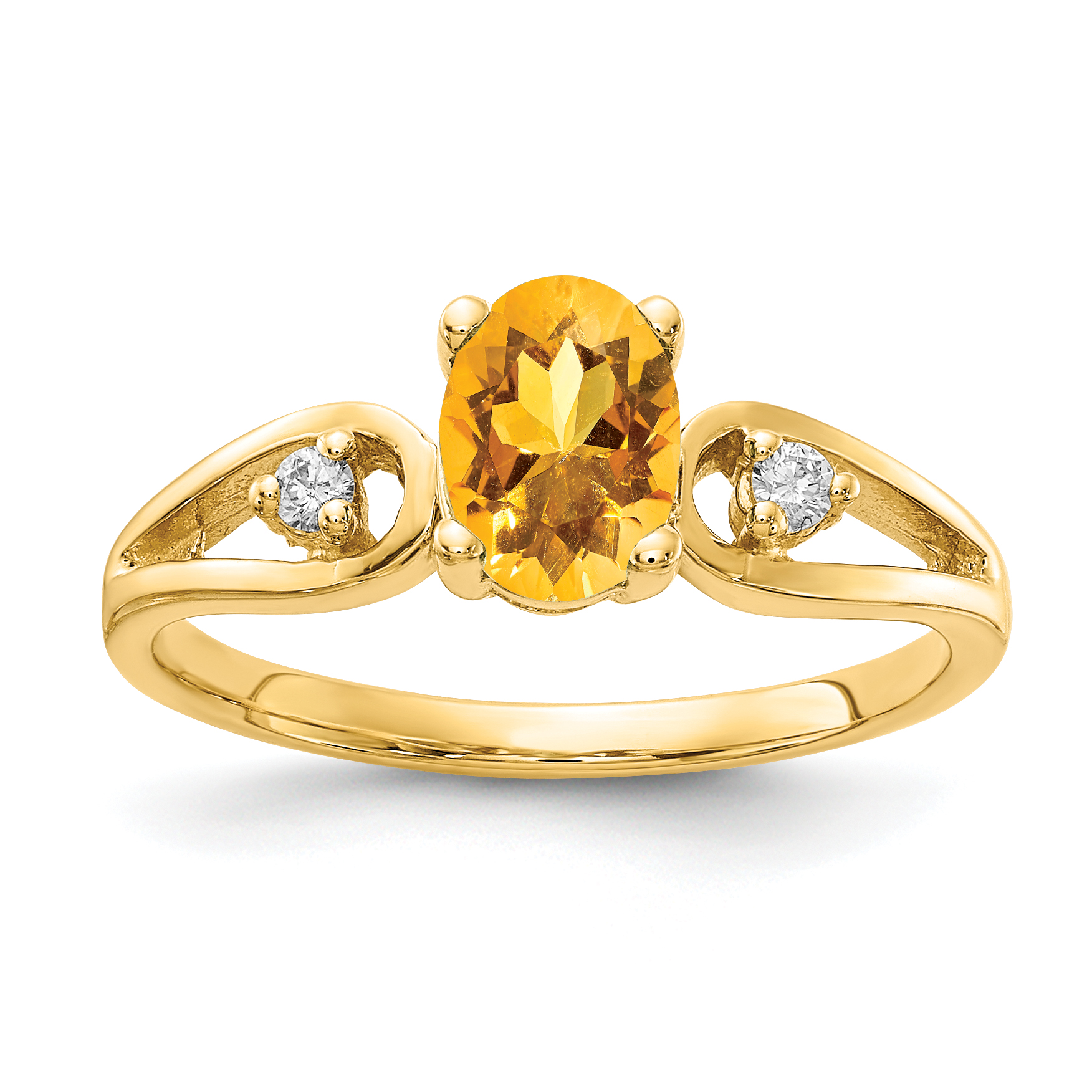 14k 7x5mm Oval Citrine AA Diamond ring (Y2189CI/AA)