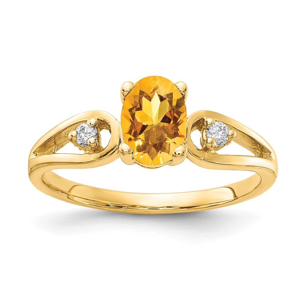 14K Yellow Gold 7x 5mm Oval Citrine and 0.05 Carat AA Diamond Ring
