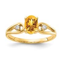14K Yellow Gold 7x 5mm Oval Citrine and 0.05 Carat AA Diamond Ring view 1