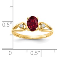 14K Yellow Gold 7x5mm Oval Lab-Created Ruby and1/20 Carat AA Diamond Ring view 2