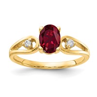 14K Yellow Gold 7x5mm Oval Lab-Created Ruby and1/20 Carat AA Diamond Ring view 1