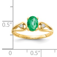 14K Yellow Gold 7x 5mm Oval Emerald and 0.05 Carat AA Diamond Ring view 2