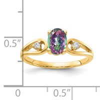 14K Yellow Gold 7x 5mm Oval Mystic Fire Topaz and 0.05 Carat AA Diamond Ring view 2