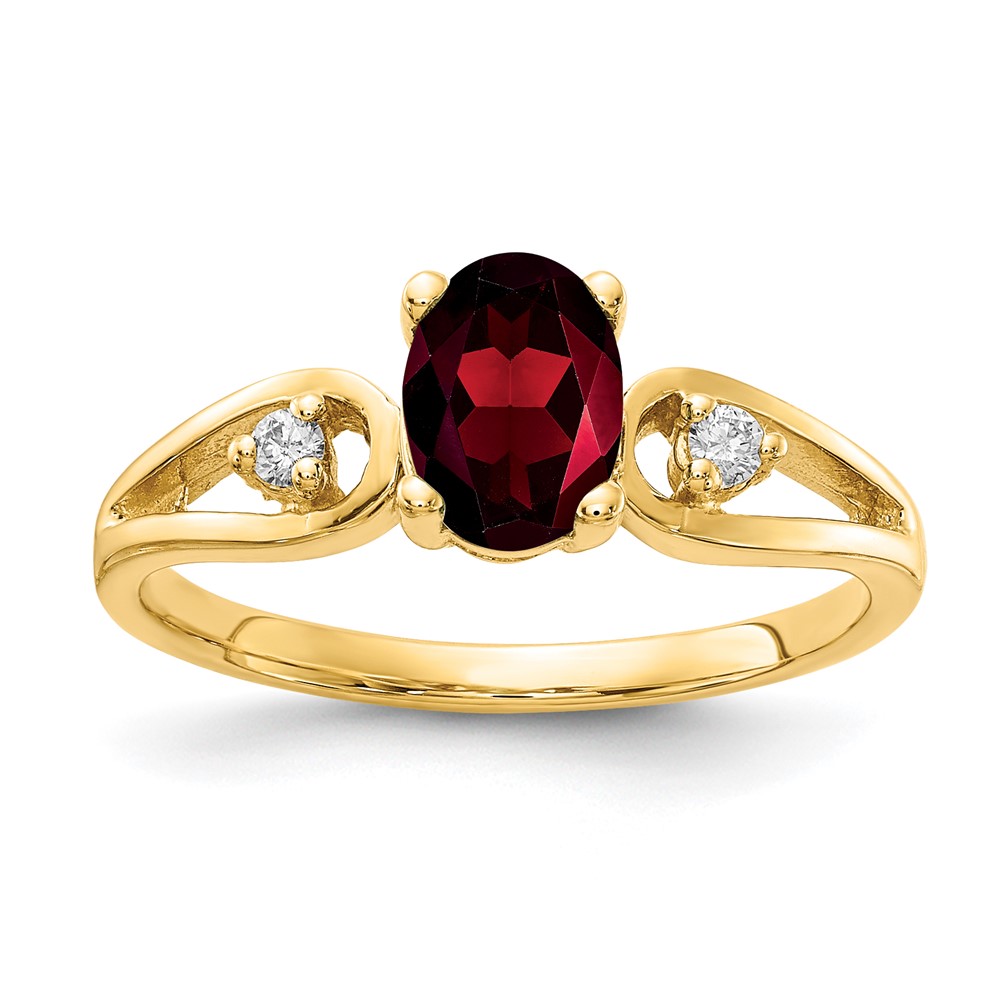 14K Yellow Gold 7x5mm Oval Blue Sapphire and1/20 Carat AA Diamond Ring