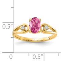 14K Yellow Gold 7x 5mm Oval Pink Tourmaline and 0.05 Carat Aaa Diamond Ring view 2