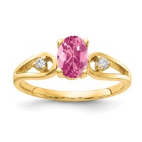 14K Yellow Gold 7x 5mm Oval Pink Tourmaline and 0.05 Carat Aaa Diamond Ring view 1