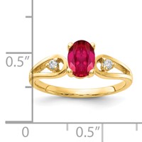 14K Yellow Gold 7x 5mm Oval Ruby and 0.05 Carat AA Diamond Ring view 2